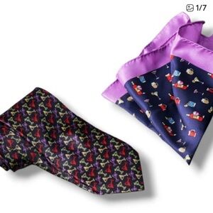 Robert Graham Tie and Pocket Square Set Navy New